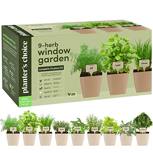 9 Herb Window Garden - Indoor Herb Growing Kit - Kitchen Windowsill Starter Kit - Easily Grow 9 Herbs Plants from Seeds with Comprehensive Guide - Unique Gardening Gifts for Women & Men